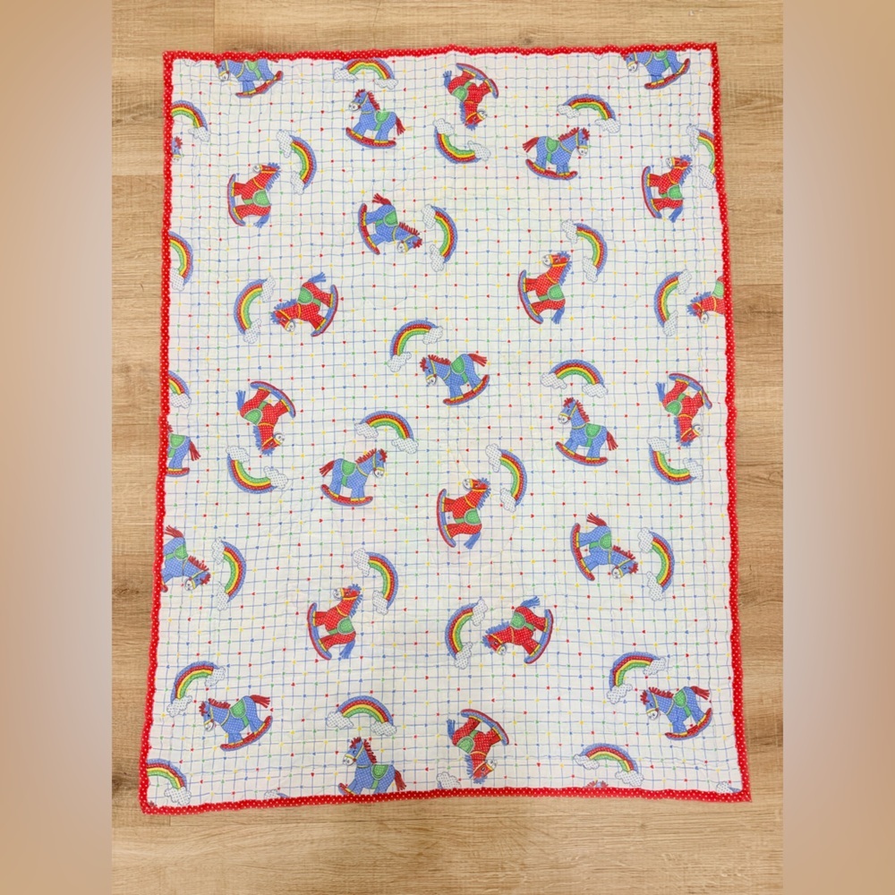 Vintage rainbow rocking horse baby nursery quilt - Picture 2 of 2